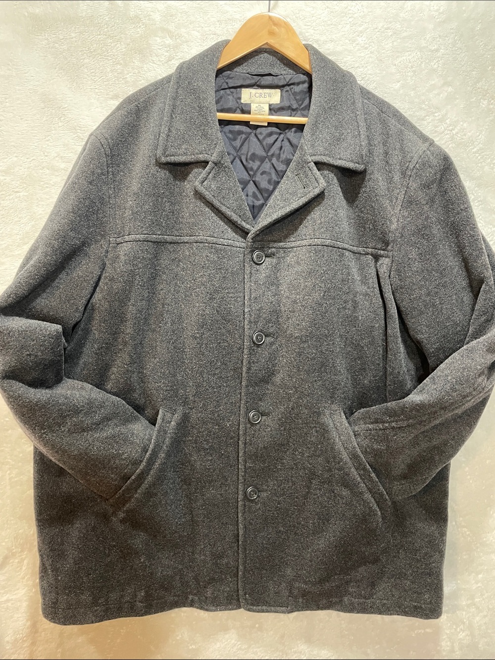 Vintage J. Crew Men's Wool Pea Coat Quilted-Lined Charcoal Grey XL